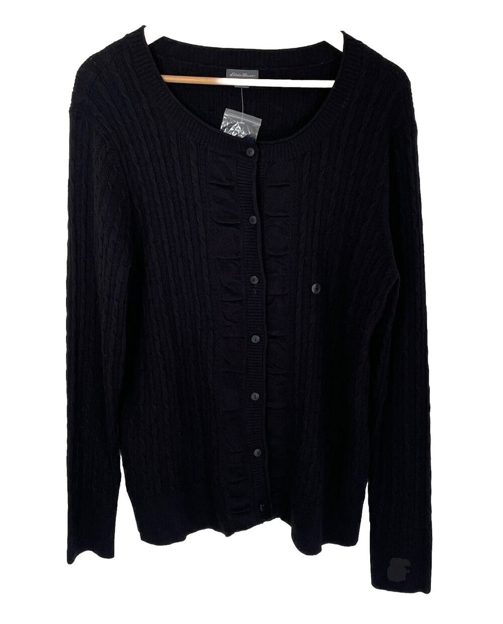 NWT Eddie Bauer Women’s 2XL Cardigan Cable Knit Black Sweater Cotton Blend XXL